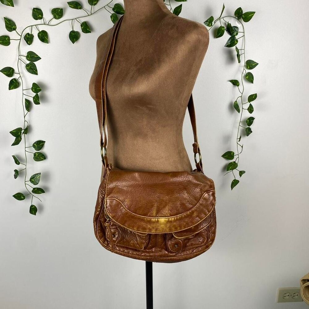 Brown faux leather y2k hobo bag pebbled crossbody cargo utility slouchy purse